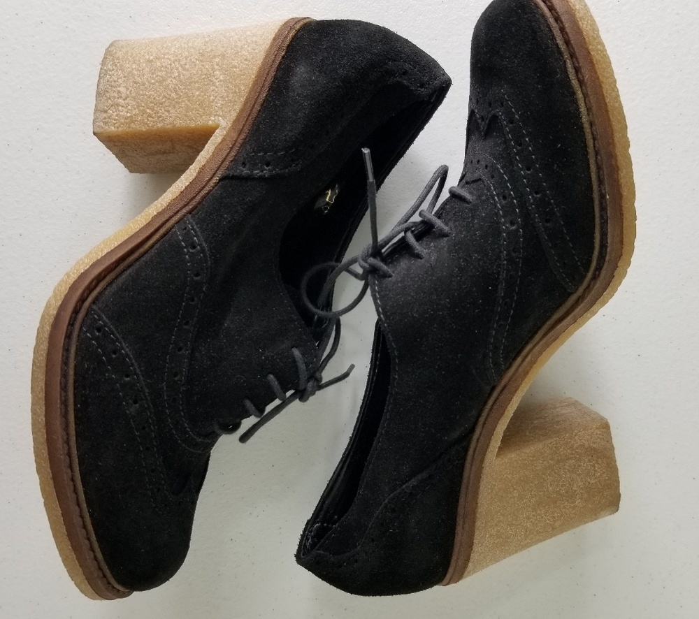 Office London Black Suede Brogue Heels